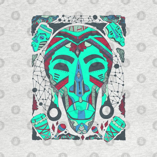 Teal Tribal African Mask by kenallouis